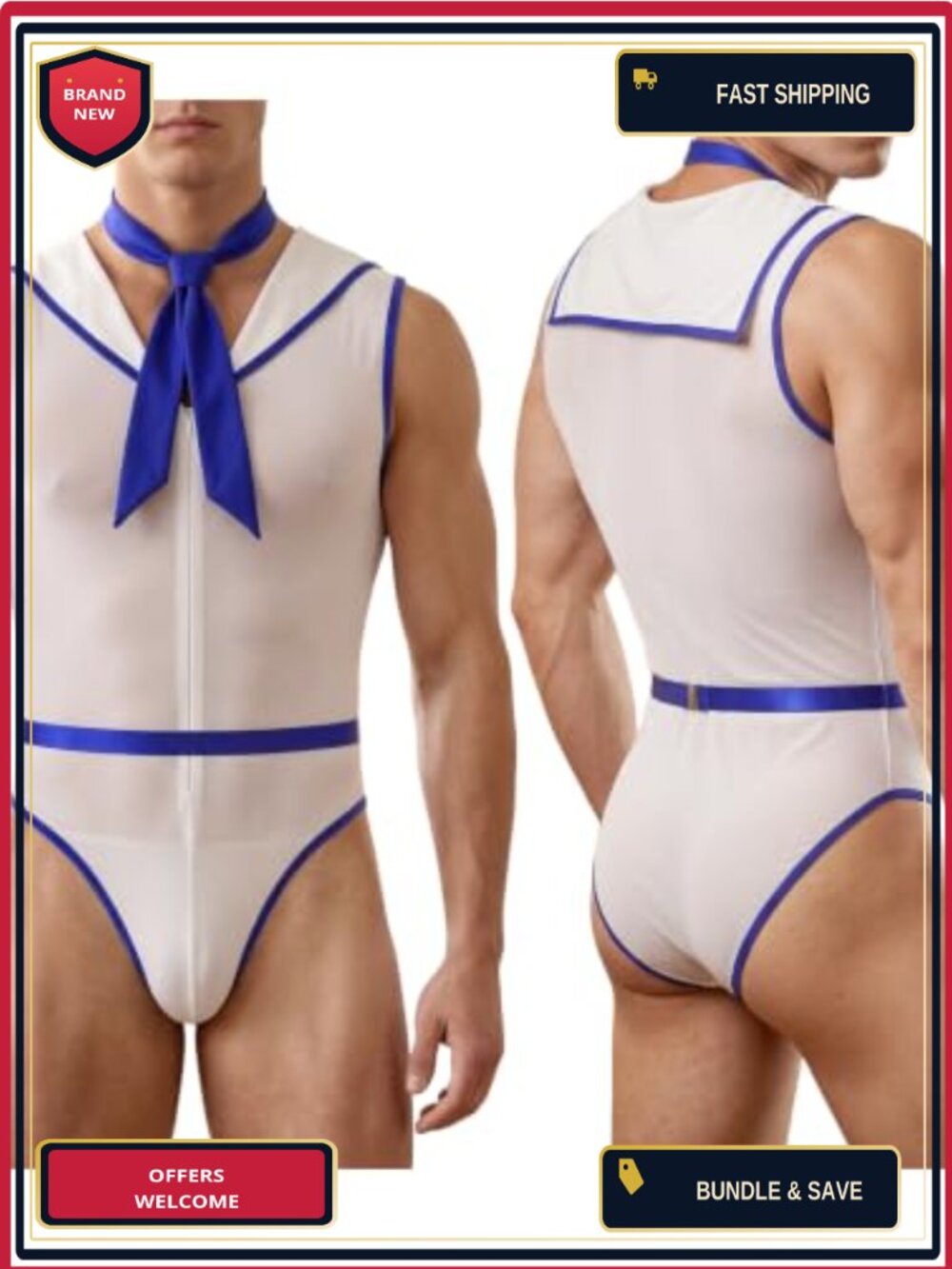 Men's Sailor Costume One-Piece Bodysuit Halloween Cosplay